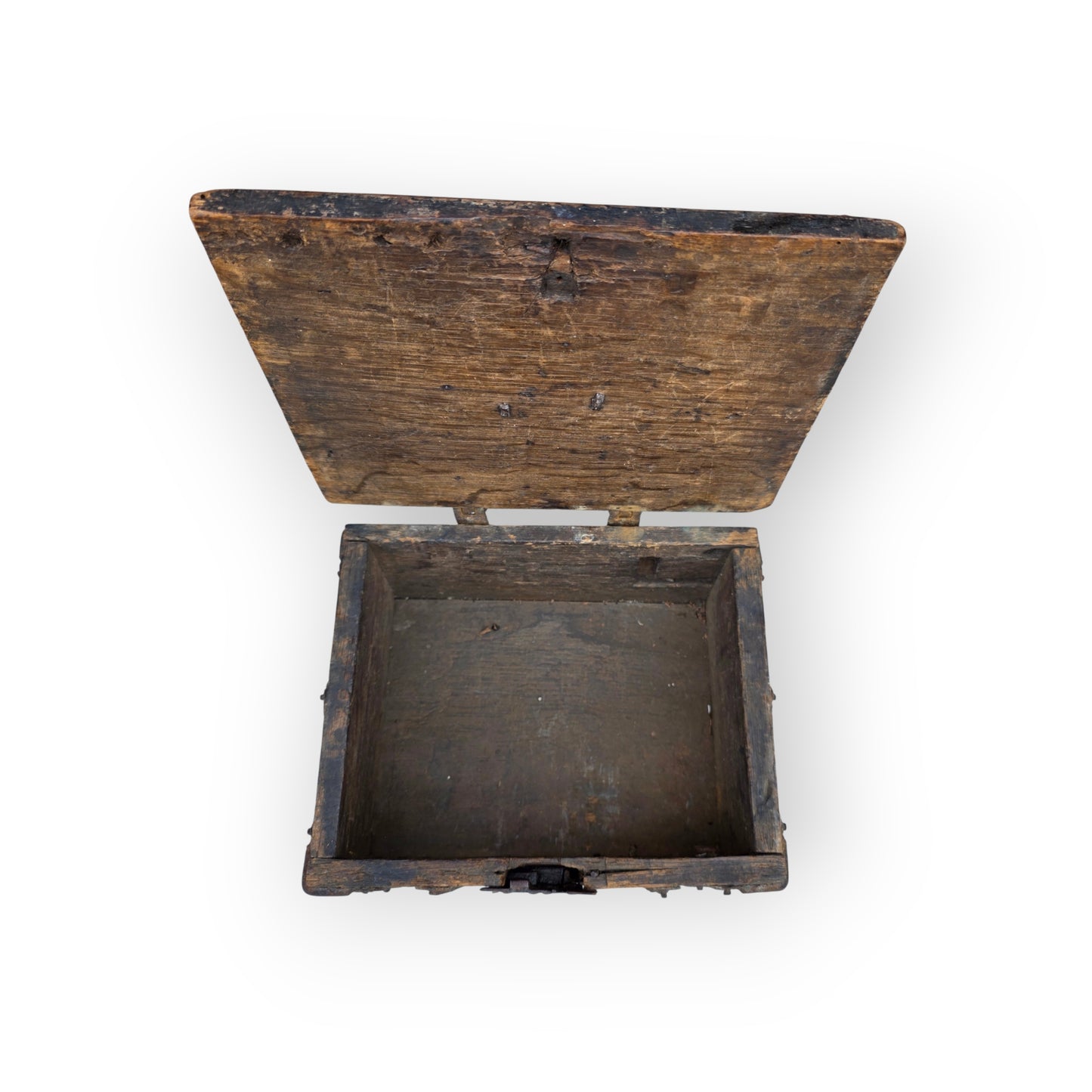 A Time-Worn Diminutive 16th/Early 17th Century Antique Iron-Bound Missal Box or Coffrets de Messager with Traces of Original Paint, Probably German or French