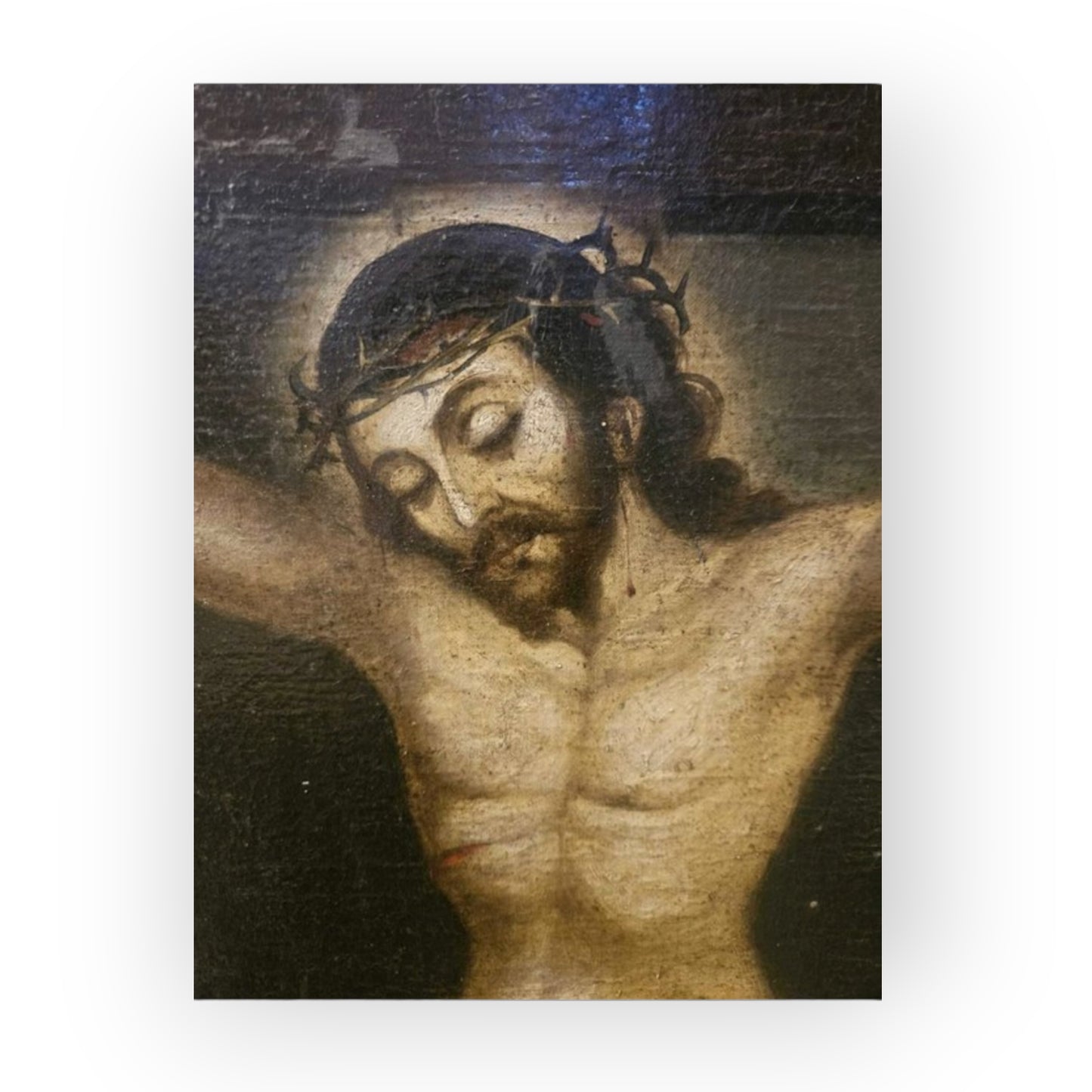 Large Late 17th/Early 18th-Century Spanish School Oil on Canvas, "The Crucifixion" — Christ on the Cross with the Virgin and Saint John