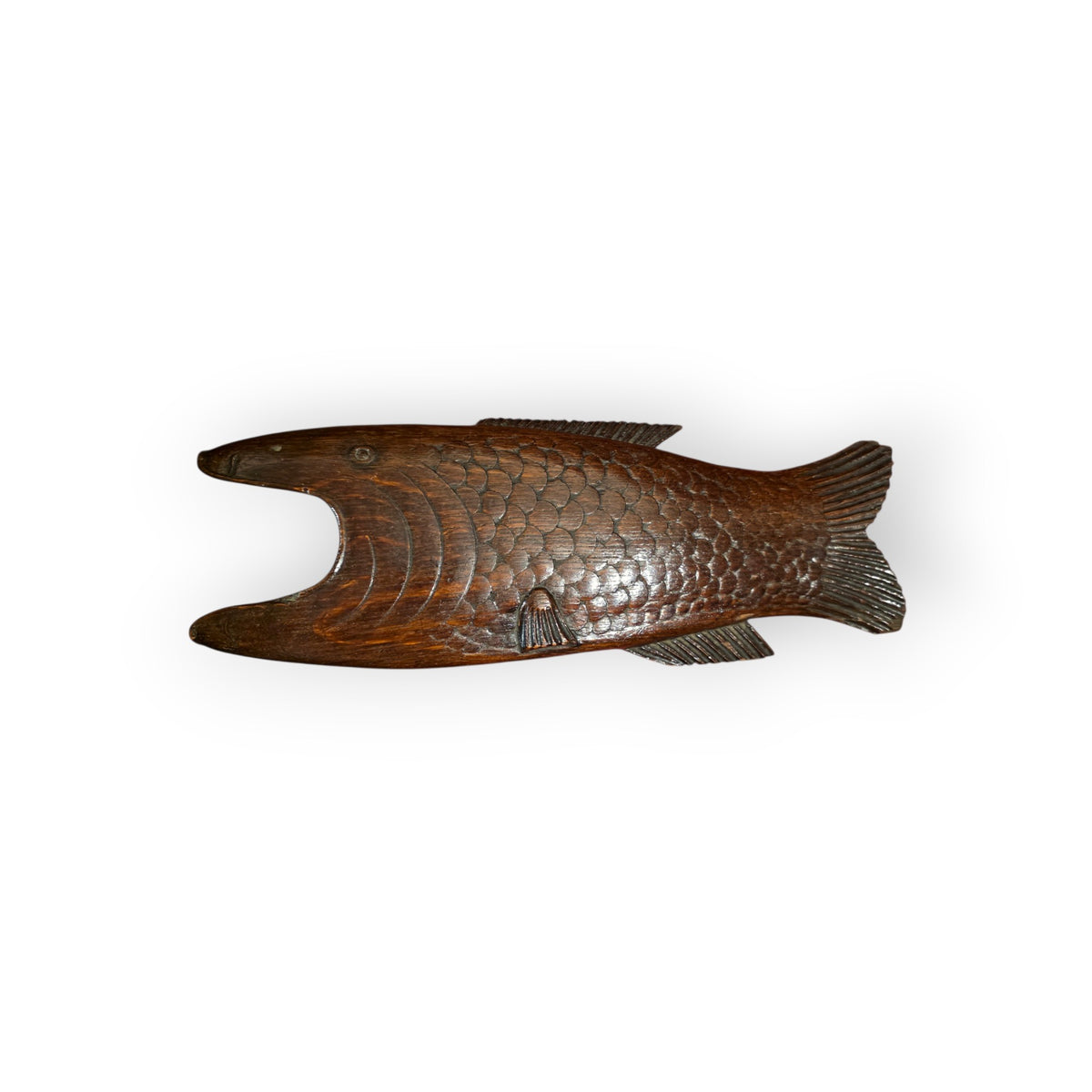 Rare 19th-Century English Antque Folk Art Carved Treen Boot Jack | Fish-Form Treen Love Token (Dated 1873)