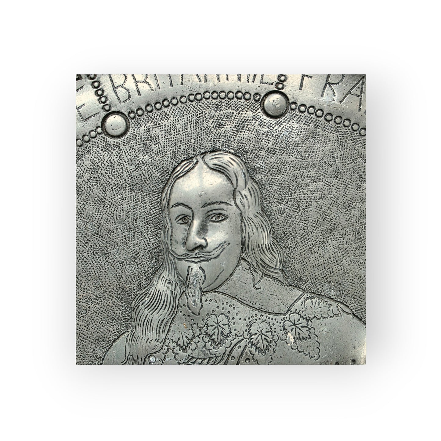 Rare Pair of 17th-Century Antique Pewter Chargers Depicting King Charles I & Henrietta Maria