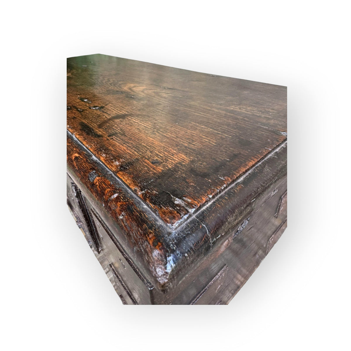 Early 17th Century Antique Oak & Iron Strong Box With Twin Locks