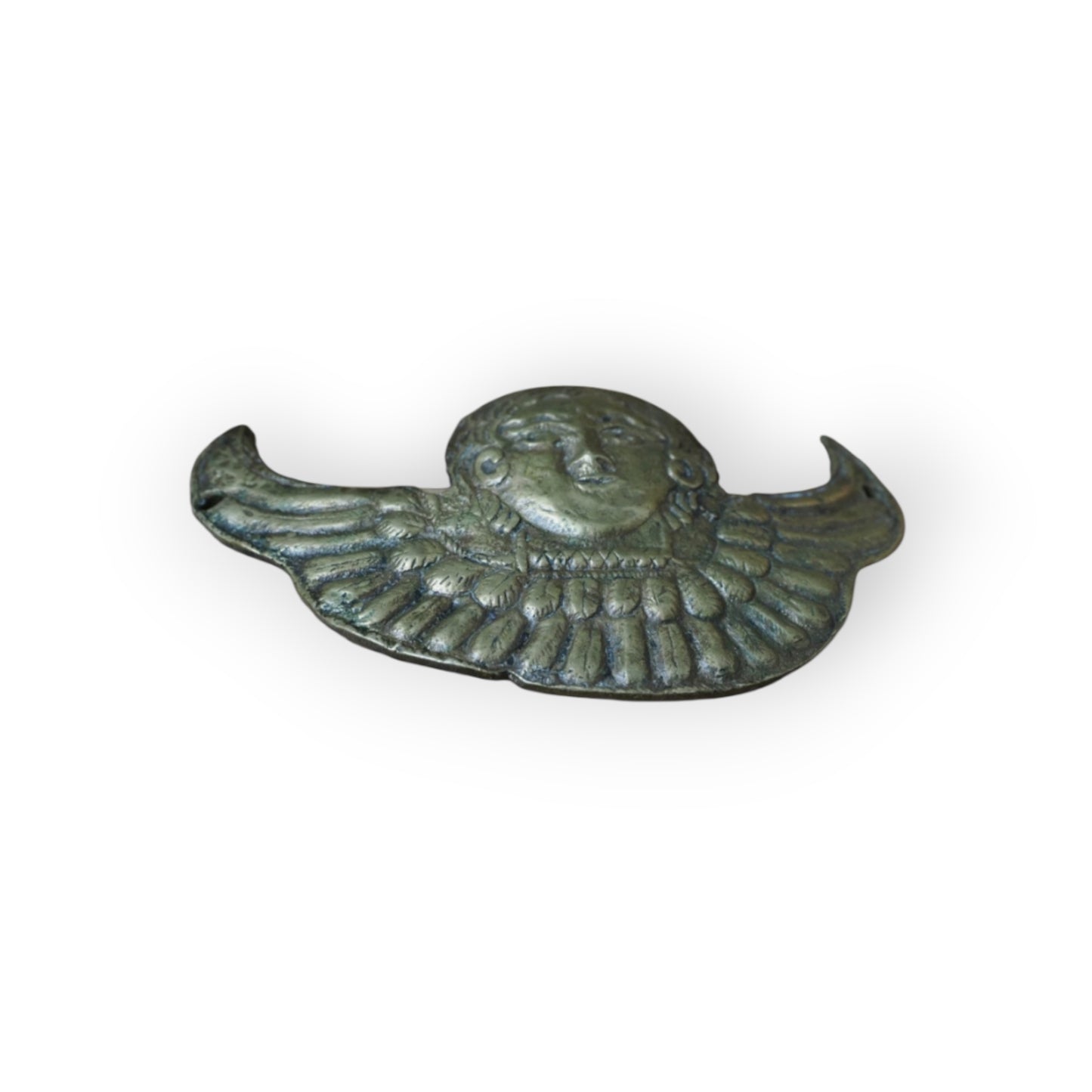 A Well-Sized 16th Century Renaissance Antique Brass Winged Cherub Appliqué