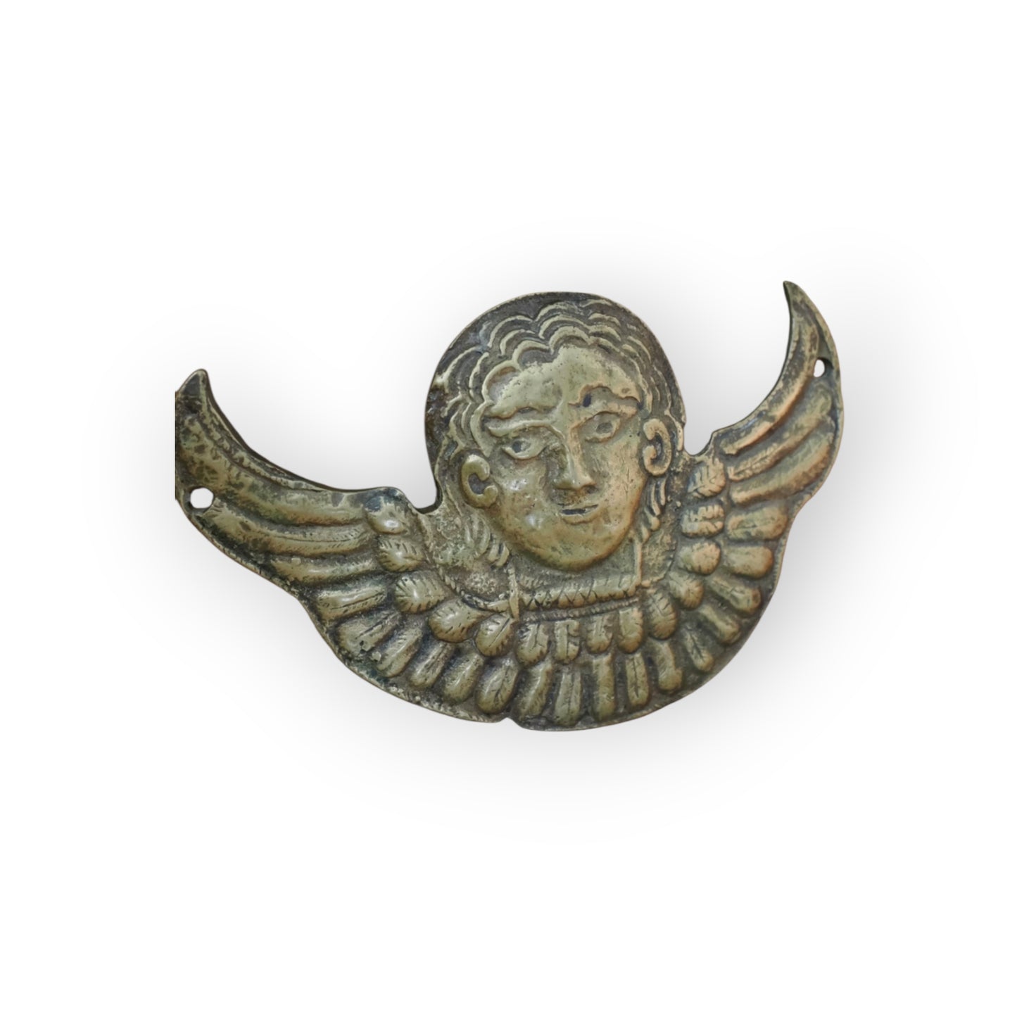 A Well-Sized 16th Century Renaissance Antique Brass Winged Cherub Appliqué