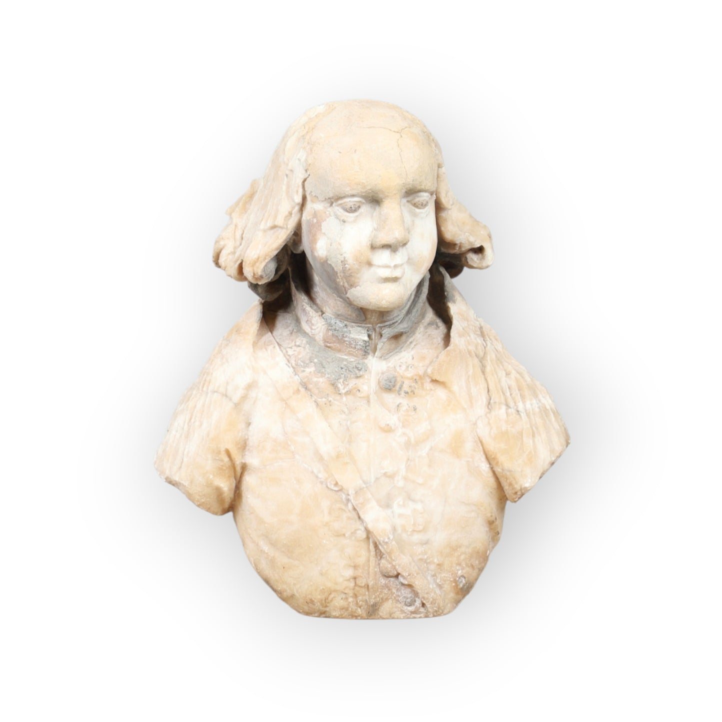 Large 17th Century Continental Antique Alabaster Portrait Bust of a Gentleman
