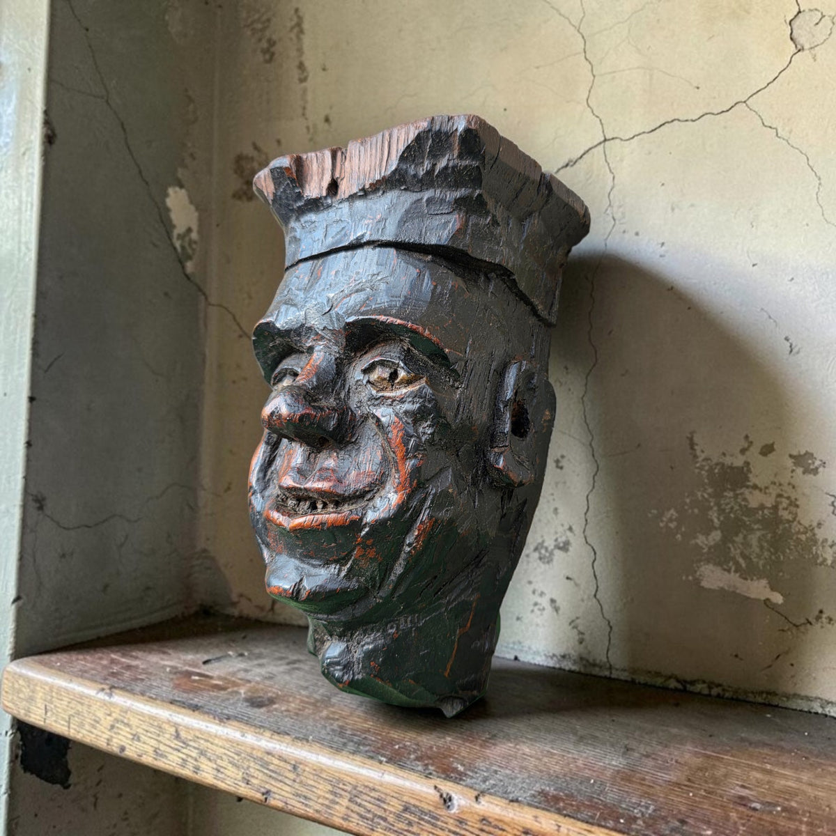 A Late 18th Century Carved Oak Folk Art Head, English, Circa 1780-1800