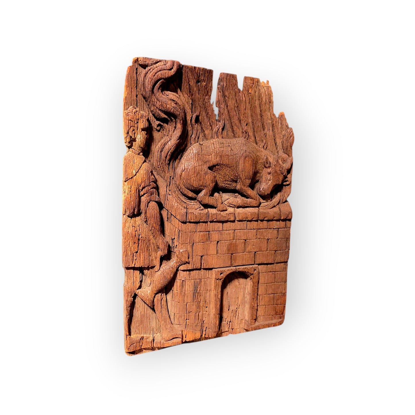 Early 17th-Century Antique Carved Oak Panel/Fragment Depicting Elijah's sacrifice on Mount Carmel, circa 1600
