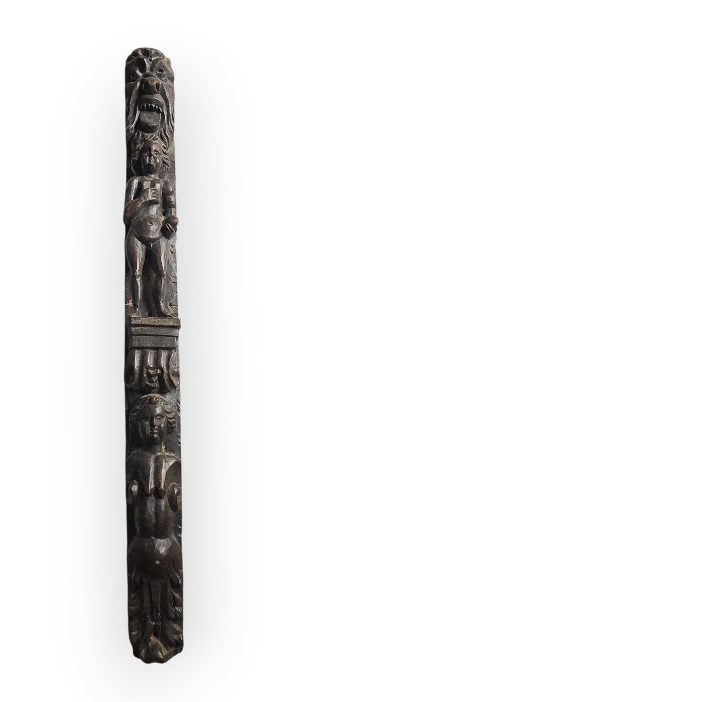 Mid 17th-Century Antique Carved Walnut Term / Appliqué of Elongated Form
