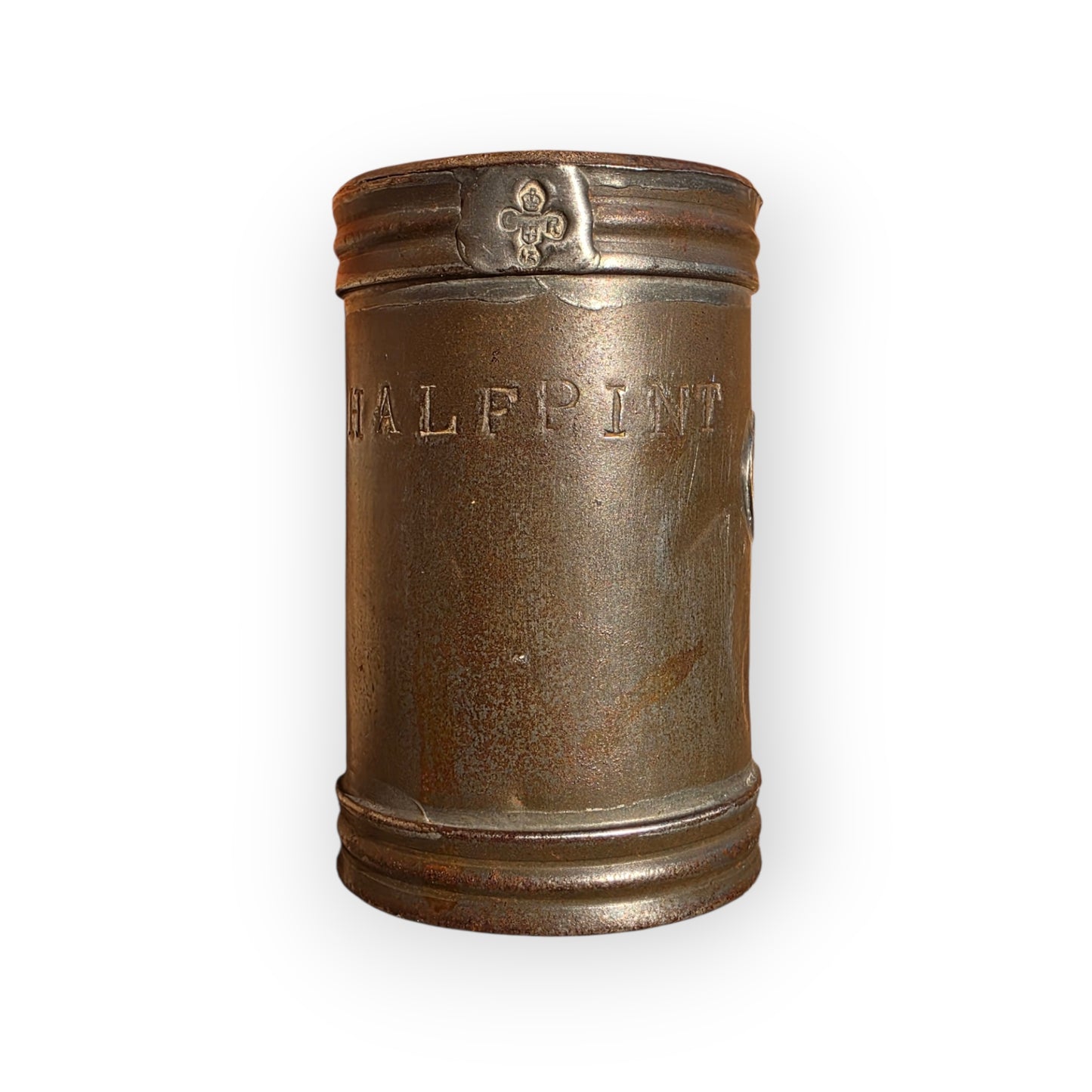 19thC Antique Toleware / Tin Half-Pint Grain / Corn Measure Stamped "Bryan Corcoran Ltd"
