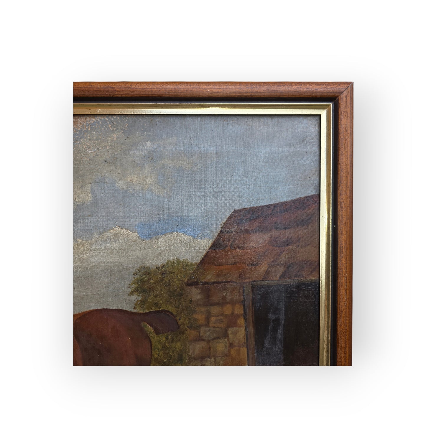A Primitive 19th-Century English Antique Oil On Canvas Painting / Portrait Of A Bay Horse