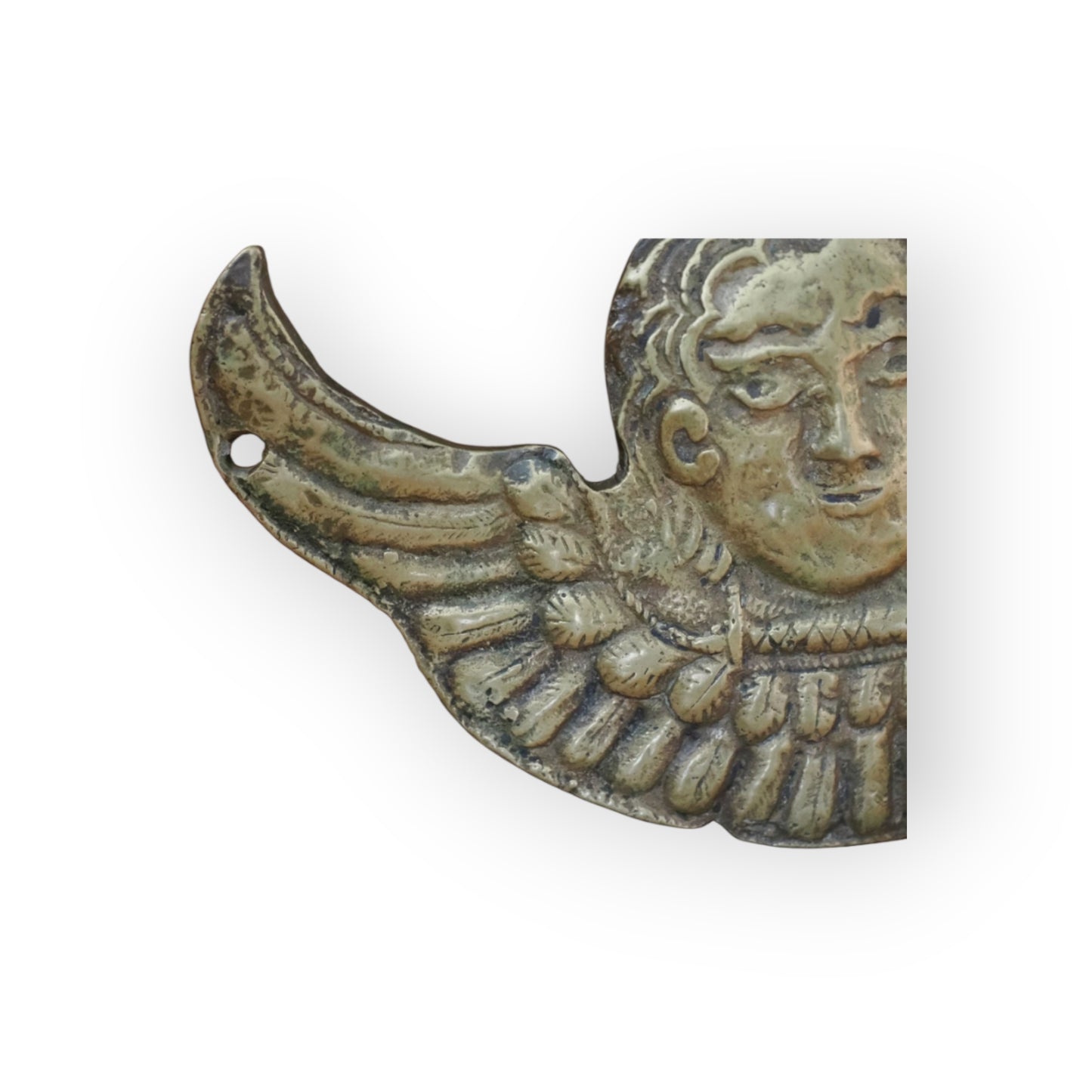 A Well-Sized 16th Century Renaissance Antique Brass Winged Cherub Appliqué