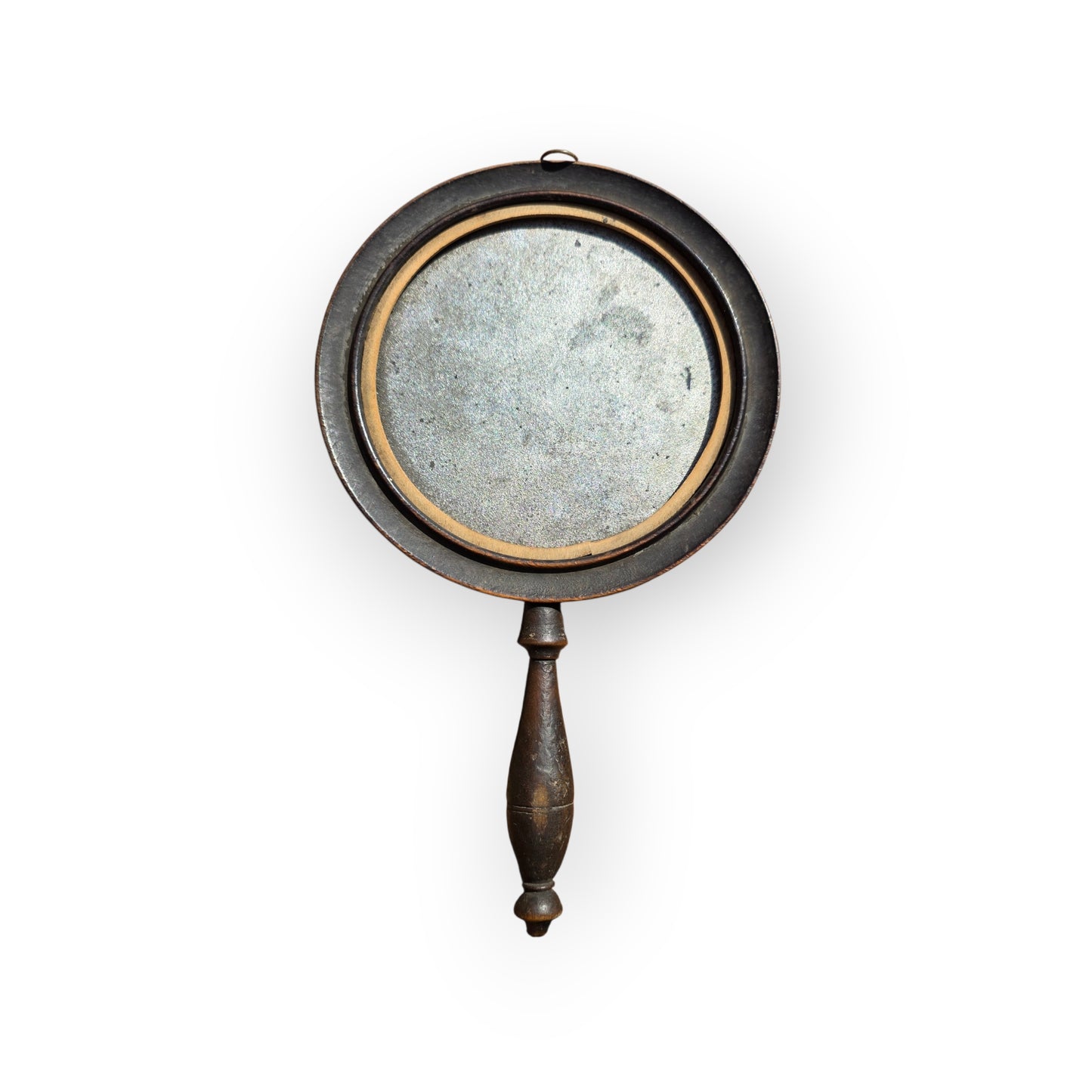 18th-Century English Antique Treen Hand Mirror with Original Glass Plate