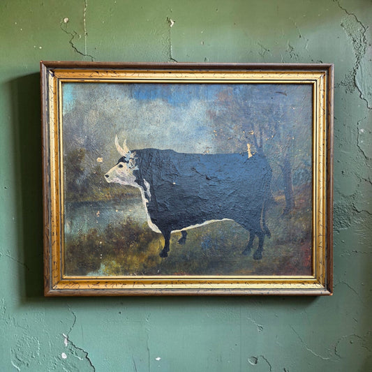 C. Brett — A Naive, Mid-19th Century, English School Antique Study of a Black and White Cow