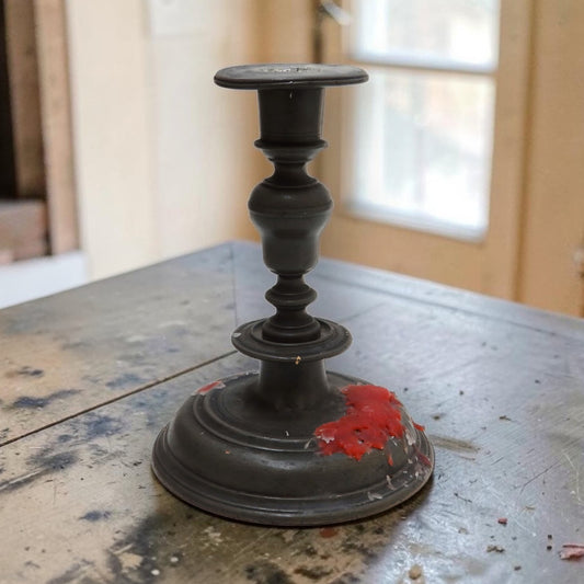 A Late 17th Century / Early 18th Century English Antique Pewter Baluster Candlestick