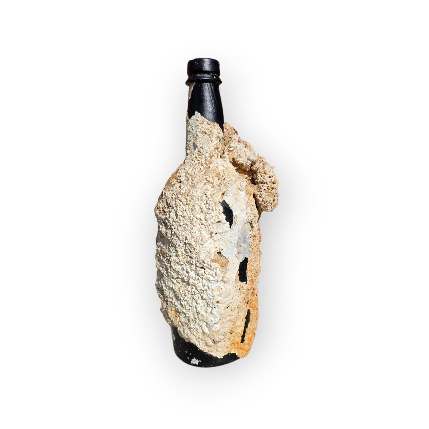 Shipwreck-Recovered English Antique Black Glass Cylinder Bottle with Marine Concretion, c.1840