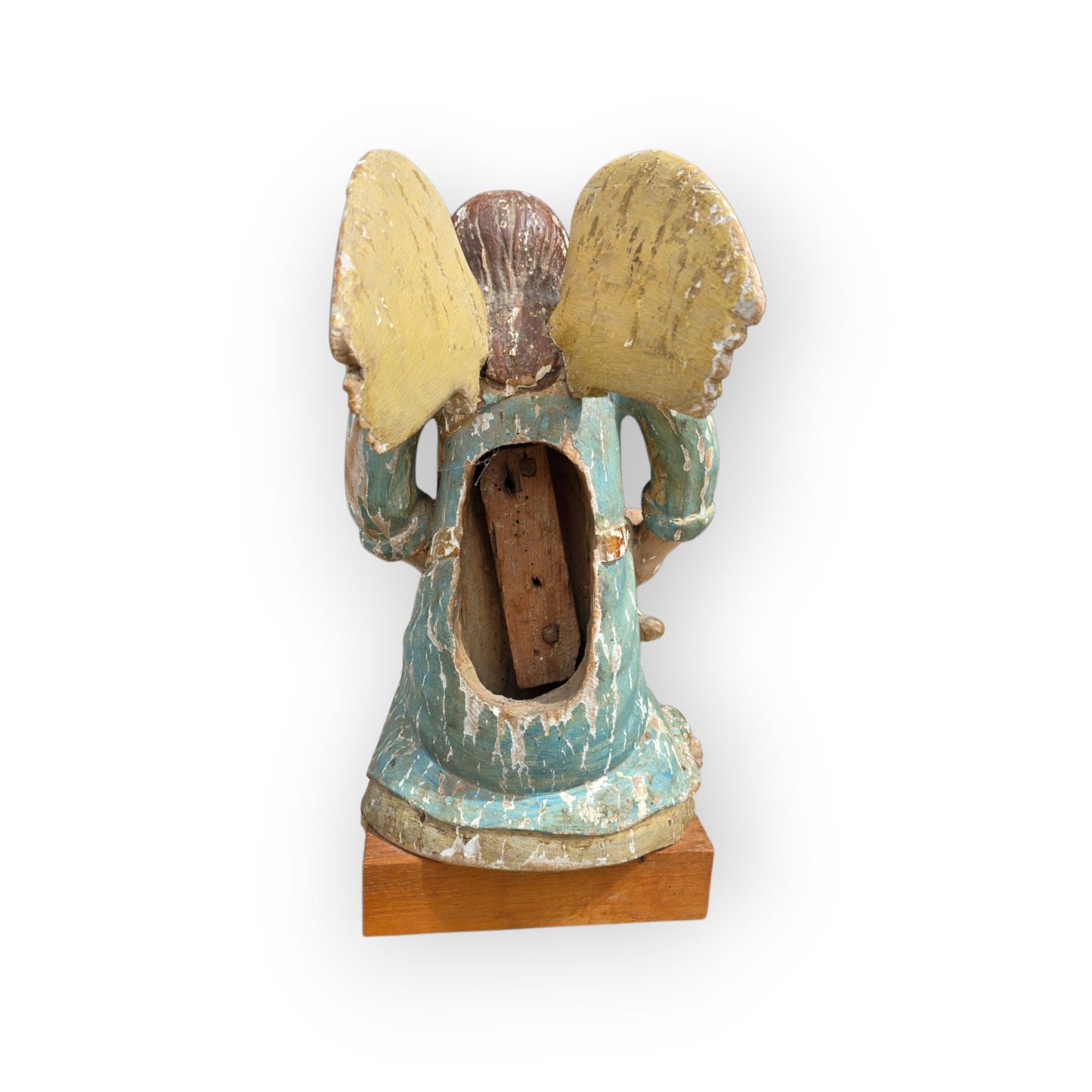 Early 18th Century Baroque Antique Carved Wooden Angel in Original Polychrome