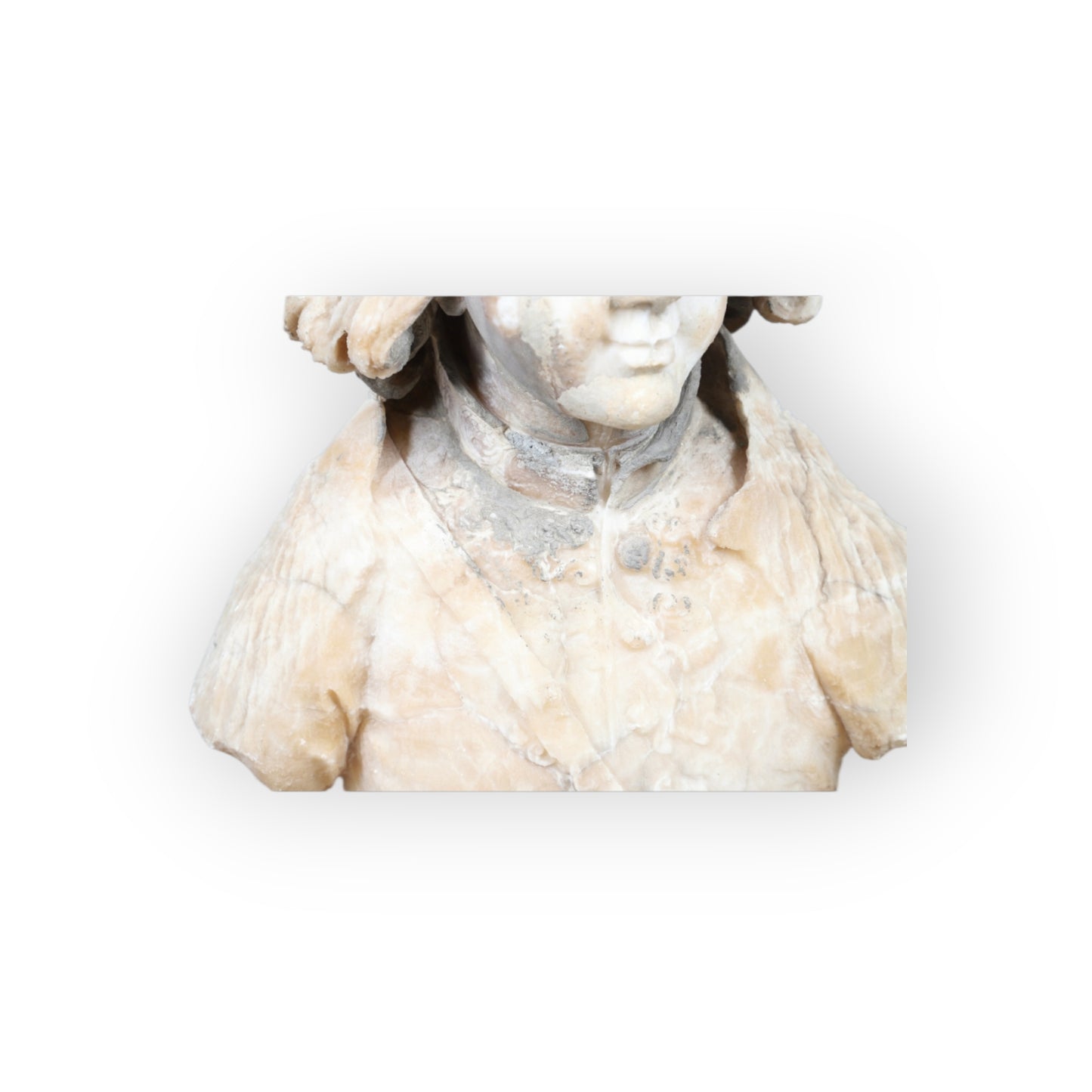 Large 17th Century Continental Antique Alabaster Portrait Bust of a Gentleman