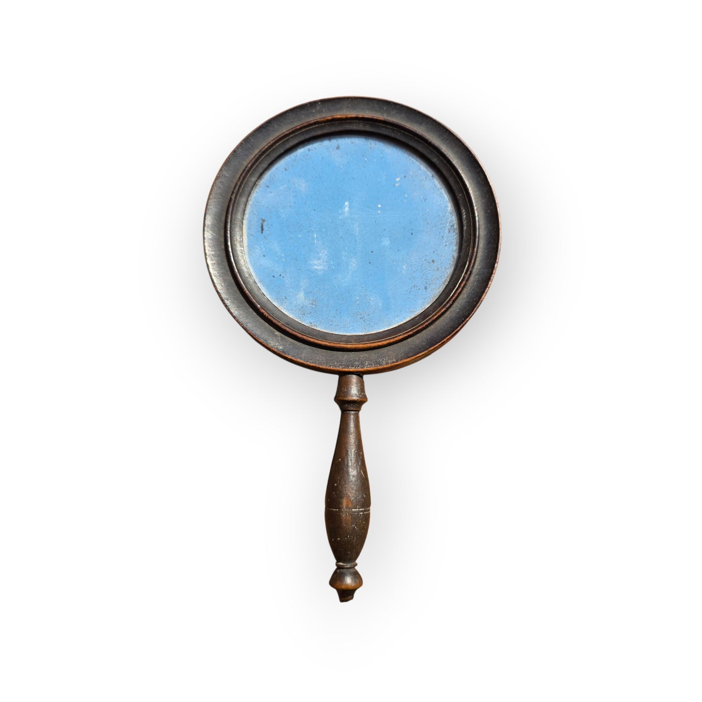 18th-Century English Antique Treen Hand Mirror with Original Glass Plate
