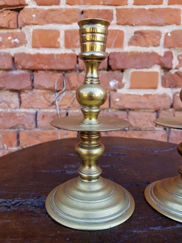 Pair of 17th Century Antique Brass Heemskirk Candlesticks