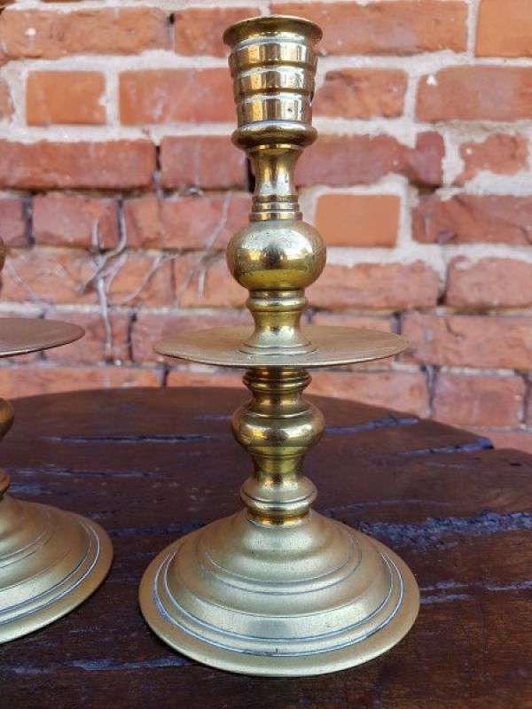 Pair of 17th Century Antique Brass Heemskirk Candlesticks