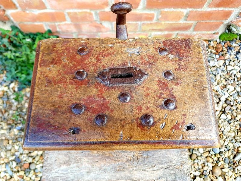 17th Century French Antique Alms Box or Offertory Box with Original Polychromy Depicting Two Figures in Purgatory