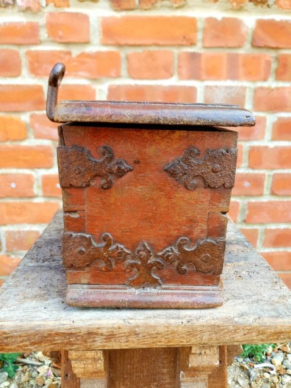 17th Century French Antique Alms Box or Offertory Box with Original Polychromy Depicting Two Figures in Purgatory