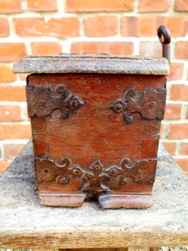 17th Century French Antique Alms Box or Offertory Box with Original Polychromy Depicting Two Figures in Purgatory