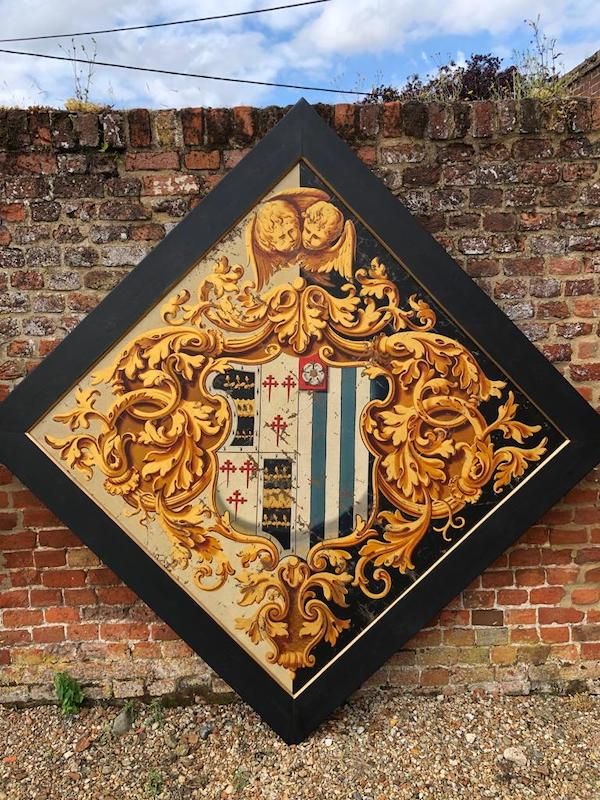 Late 18th Century / Early 19th Century English Antique Armorial Hatchment / Coat of Arms or Family Crest of Large Proportions Representing the Oakes Family of Nowton Court, Suffolk