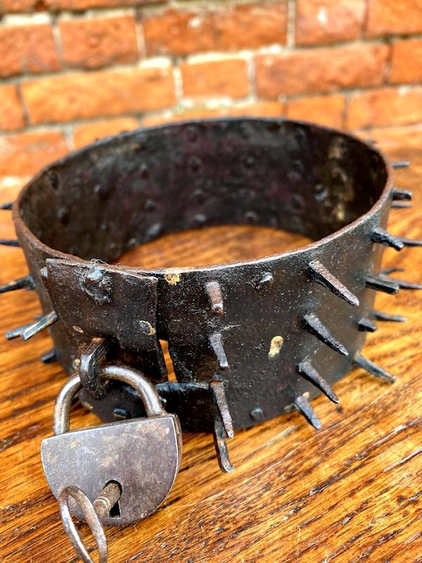 18th Century English Antique Iron Spiked Dog Collar