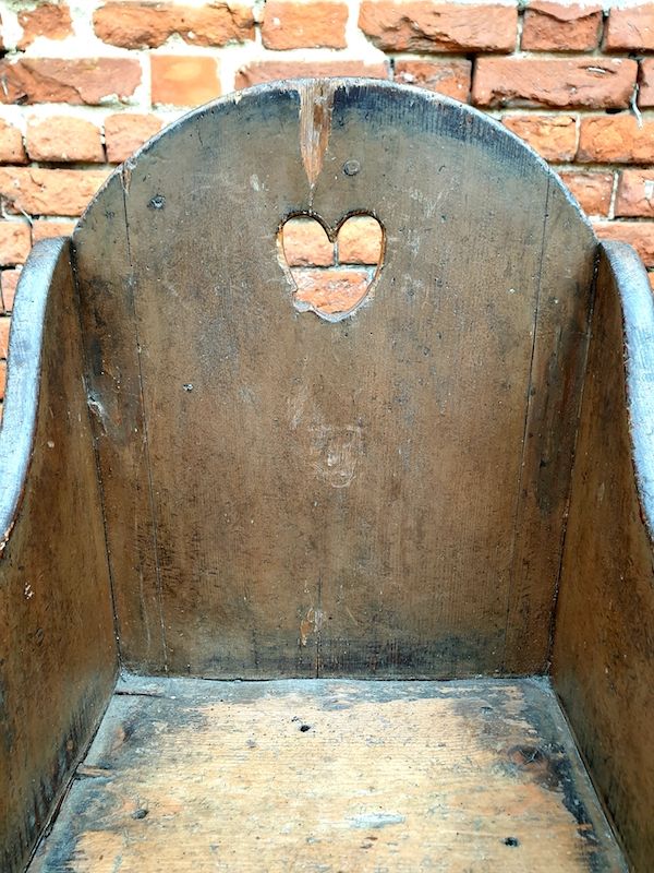 Late 18th Century Primitive Welsh Antique Pine Child's Lambing Chair in Original Paint