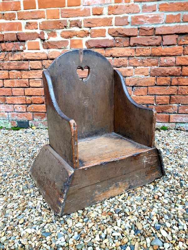 Late 18th Century Primitive Welsh Antique Pine Child's Lambing Chair in Original Paint