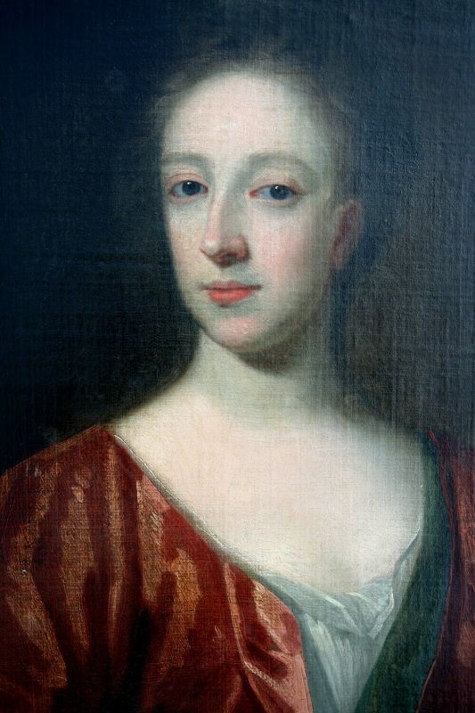 Previously Sold by Victor Needham Ltd - Follower of Sir Godfrey Kneller (1646-1723), An Early 18th Century English School Antique Oil on Canvas Portrait of a Lady Dated 1713