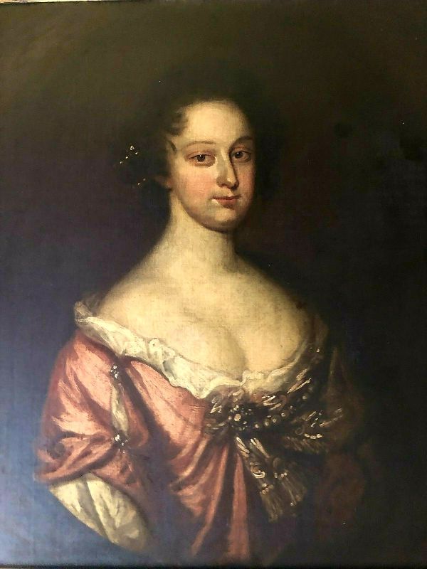 A Late 17th Century English School Antique Oil Portrait Painting of an Aristocratic Lady