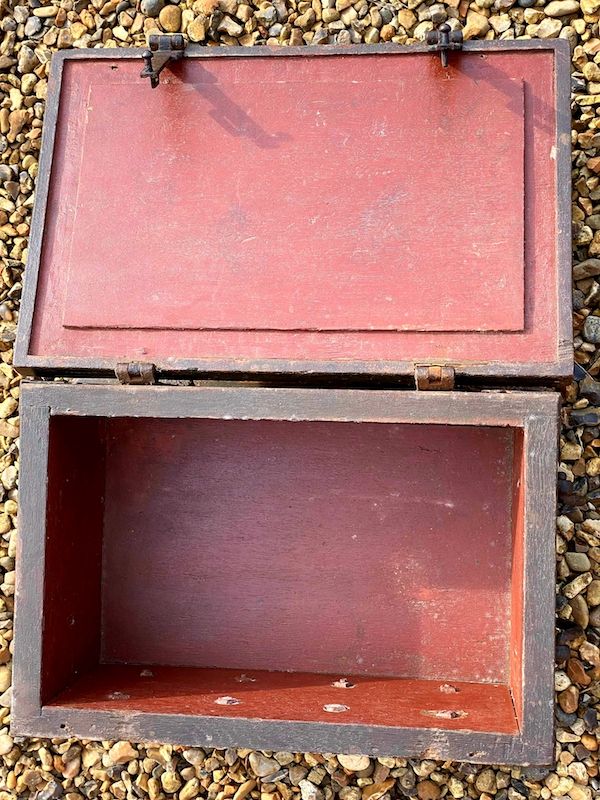 Early 17th Century Dutch Antique Painted Table Top Box with Two Lock Plates