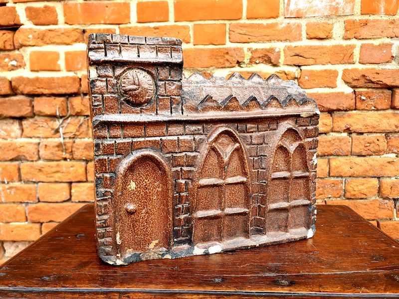 Large Mid-19th Century English Antique Folk Art Salt-glazed Money Box in the form of a Church