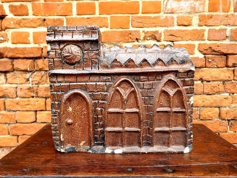 Large Mid-19th Century English Antique Folk Art Salt-glazed Money Box in the form of a Church