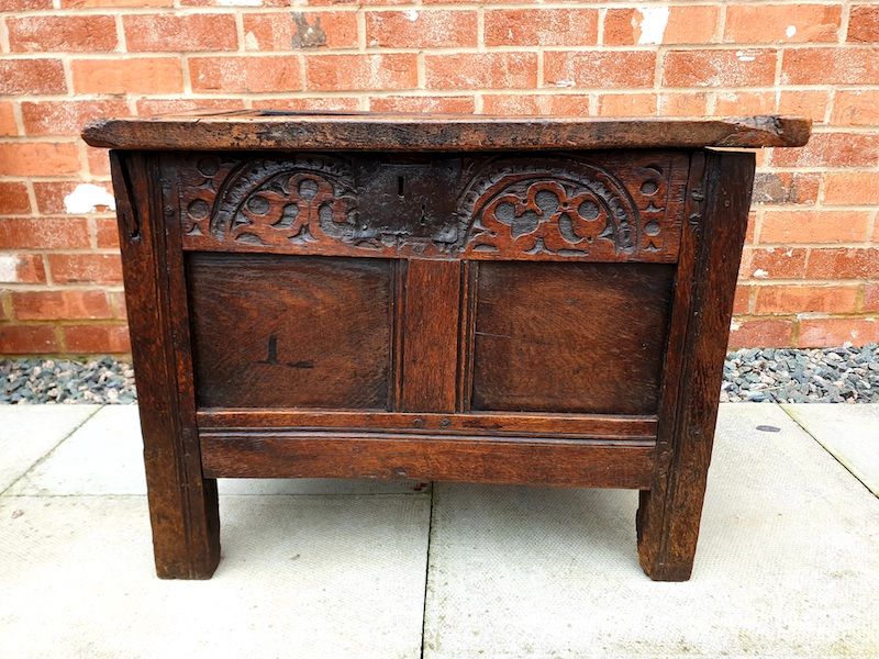 A Small 17th Century English Antique Oak Child's Chest or Coffer