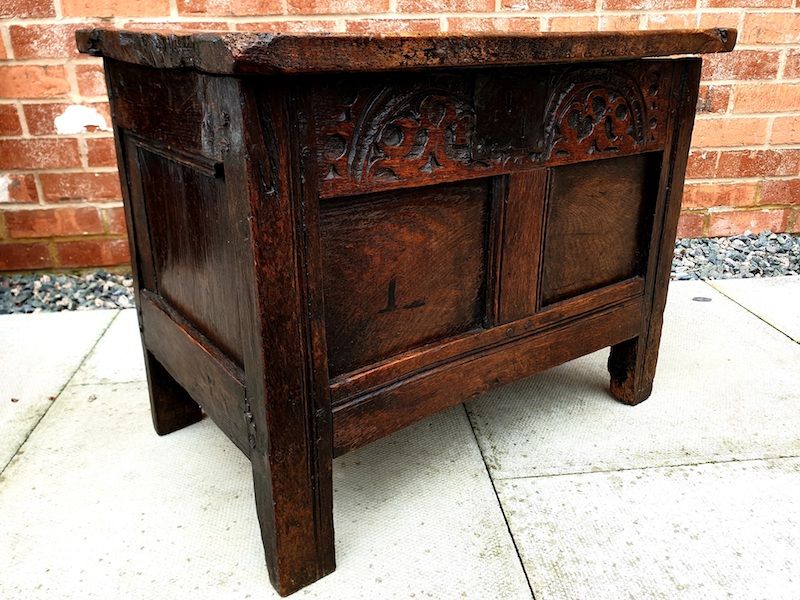 A Small 17th Century English Antique Oak Child's Chest or Coffer