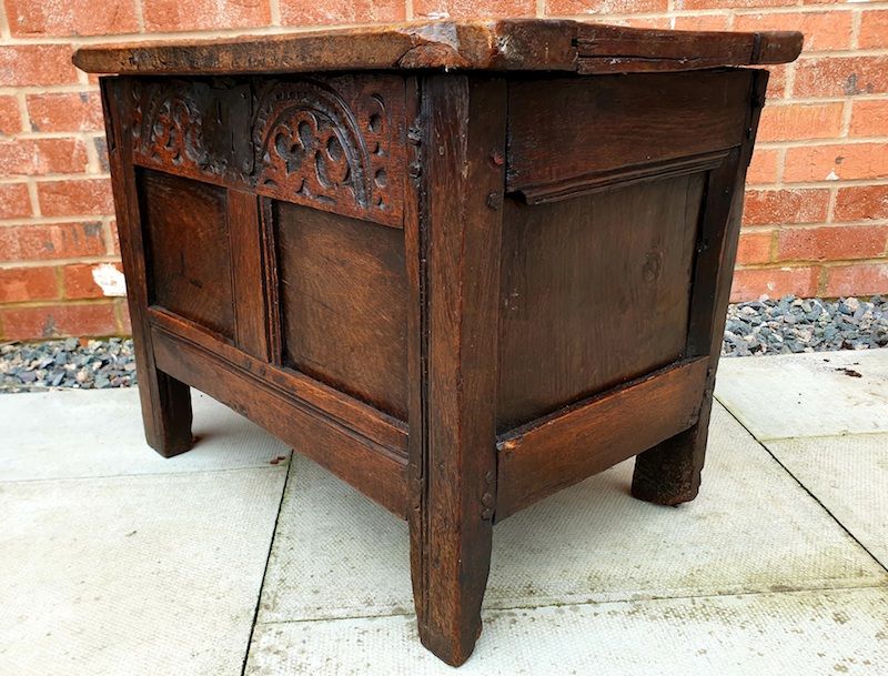 A Small 17th Century English Antique Oak Child's Chest or Coffer