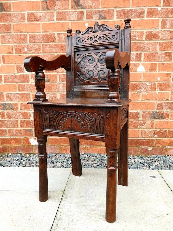 17th Century English Antique Oak Child's High Chair, Circa 1680