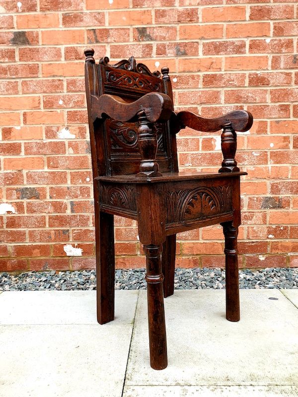 17th Century English Antique Oak Child's High Chair, Circa 1680