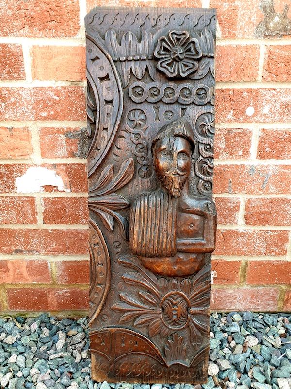 Large Late 16thC Antique Carved Oak Panel Depicting a Male Figure