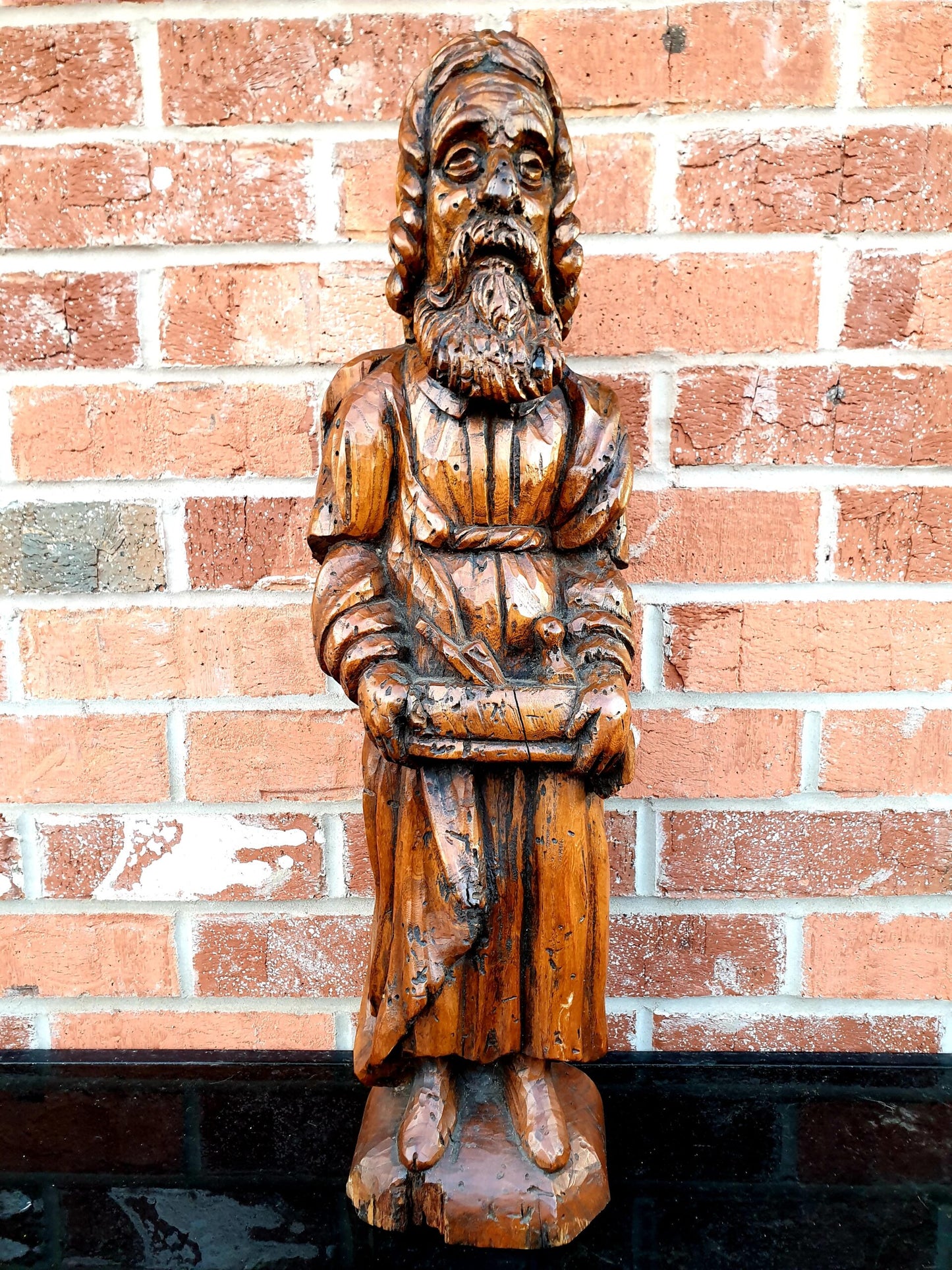 Rare Late 16thC / Early 17thC Carved Antique Chestnut Sculpture of Joseph of Nazareth