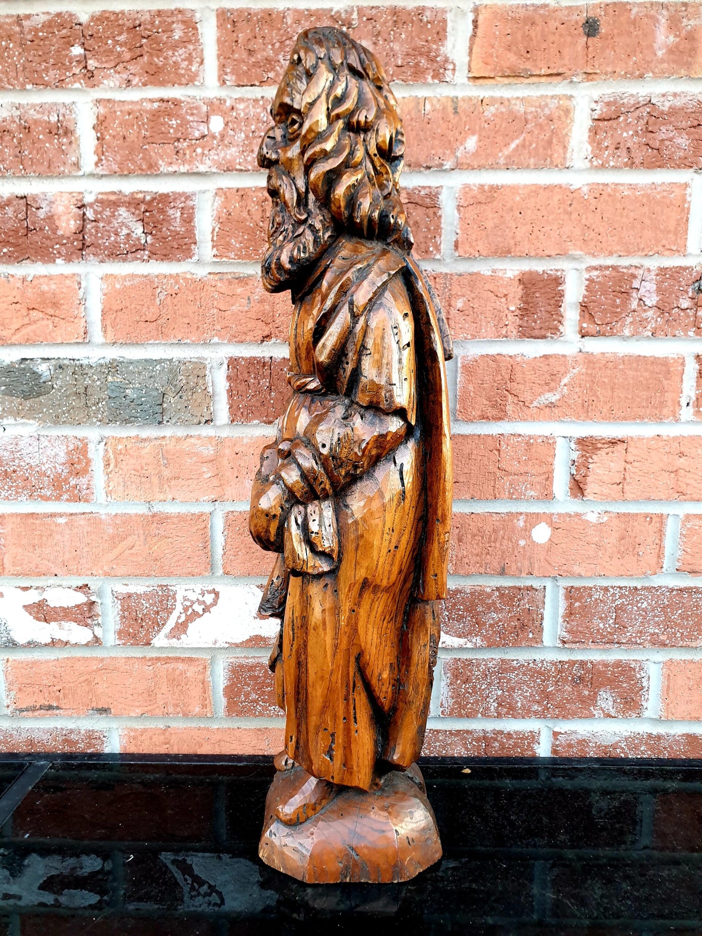 Rare Late 16thC / Early 17thC Carved Antique Chestnut Sculpture of Joseph of Nazareth