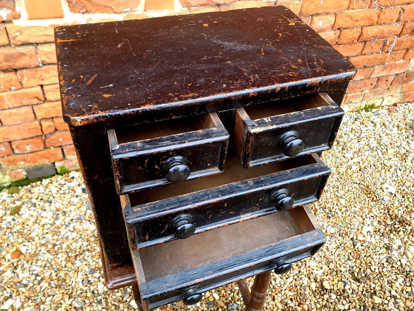 Late 18th Century Welsh Antique Pine Table Top Miniature Chest of Drawers or Apprentice Piece in Original Paint