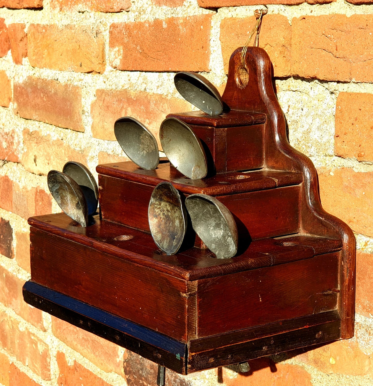 Early 19th Century Welsh Antique Cawl Spoon Rack of Rare Stepped Pyramid Form