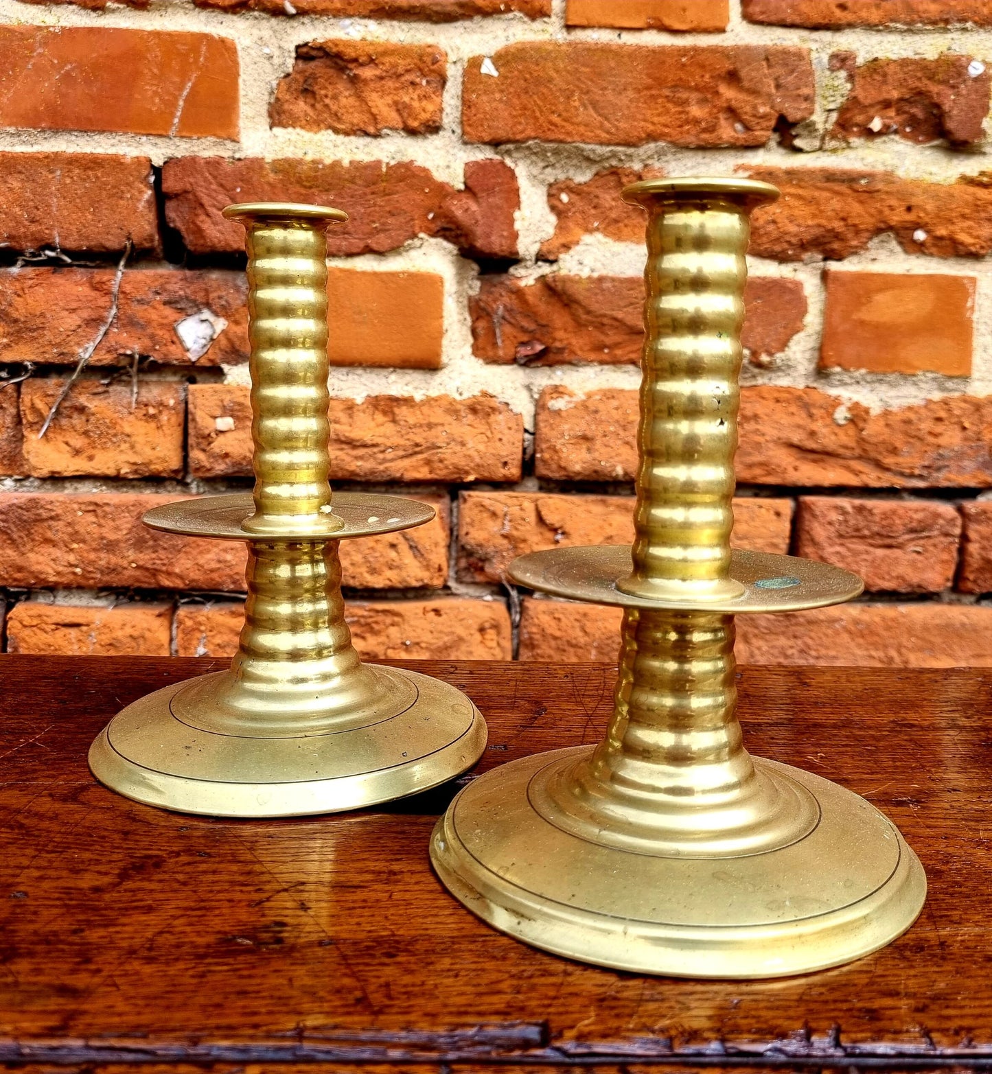 Pair of 17th Century Style, 19th Century-Made, English Antique Trumpet-Base Candlesticks