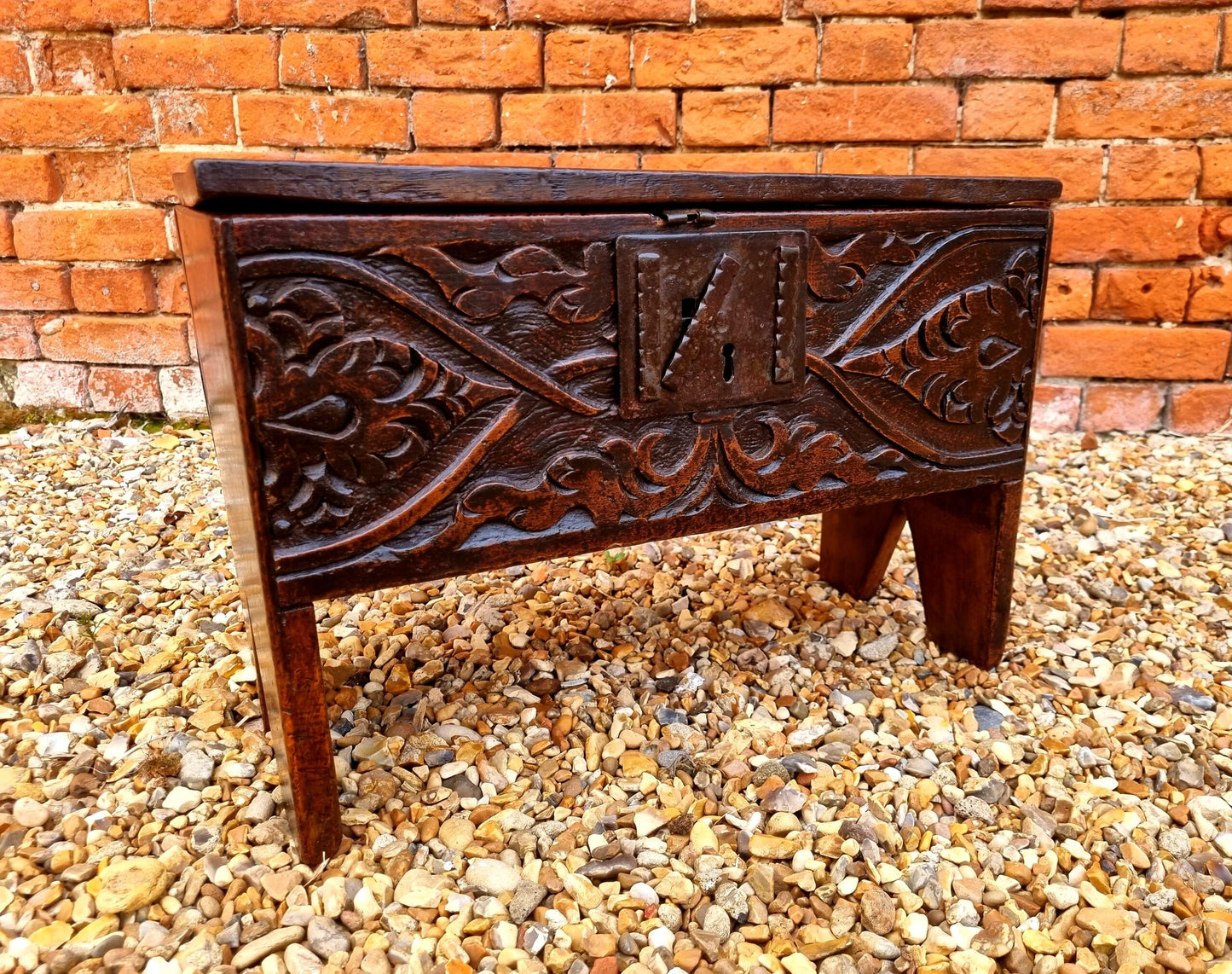 Diminutive Late 16th Century English Antique Oak Child's Six Plank Coffer or Boarded Chest