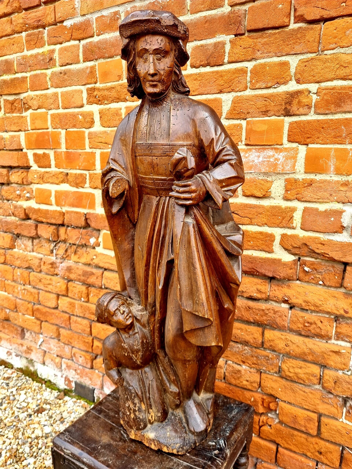 Large & Impressive Late 15th Century French Antique Carved Wood Sculpture of Saint Martin of Tours
