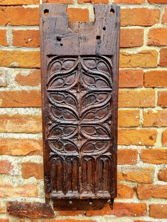 A Large & Impressive Late 15thC French Antique Carved Oak Blind Gothic Tracery Panel