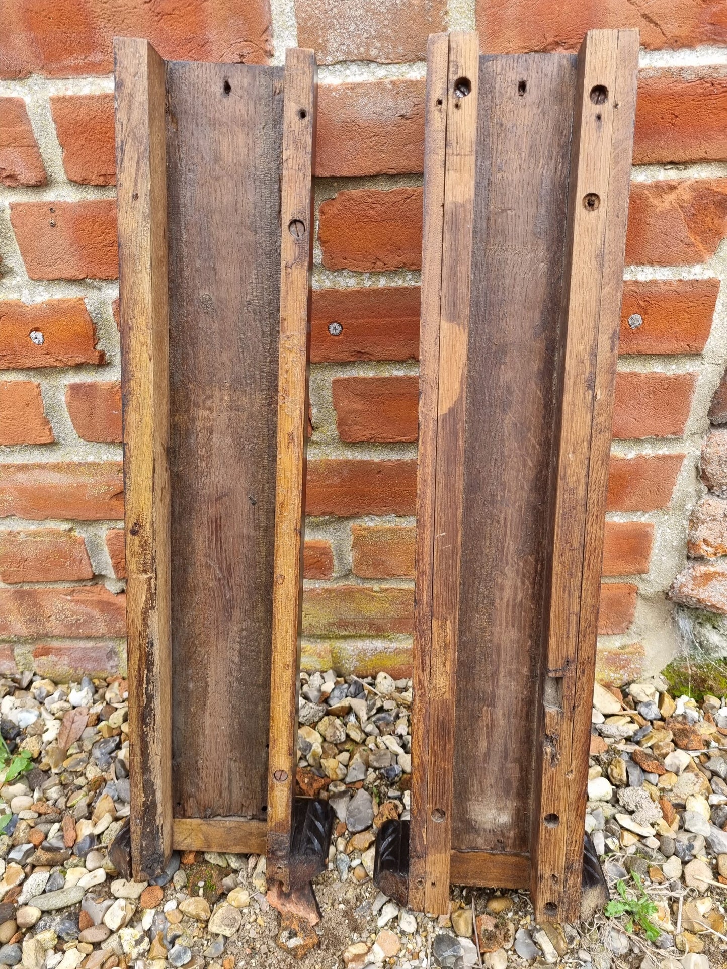 Pair of Late 16th Century English Antique Carved Oak Terms / Carved Oak Panels